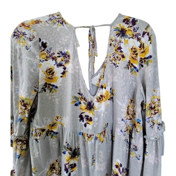Altar’d State Bell Sleeve Boho Floral Tunic Mini Dress S Grey Fairy Garden Girl - Picture 3 of 13